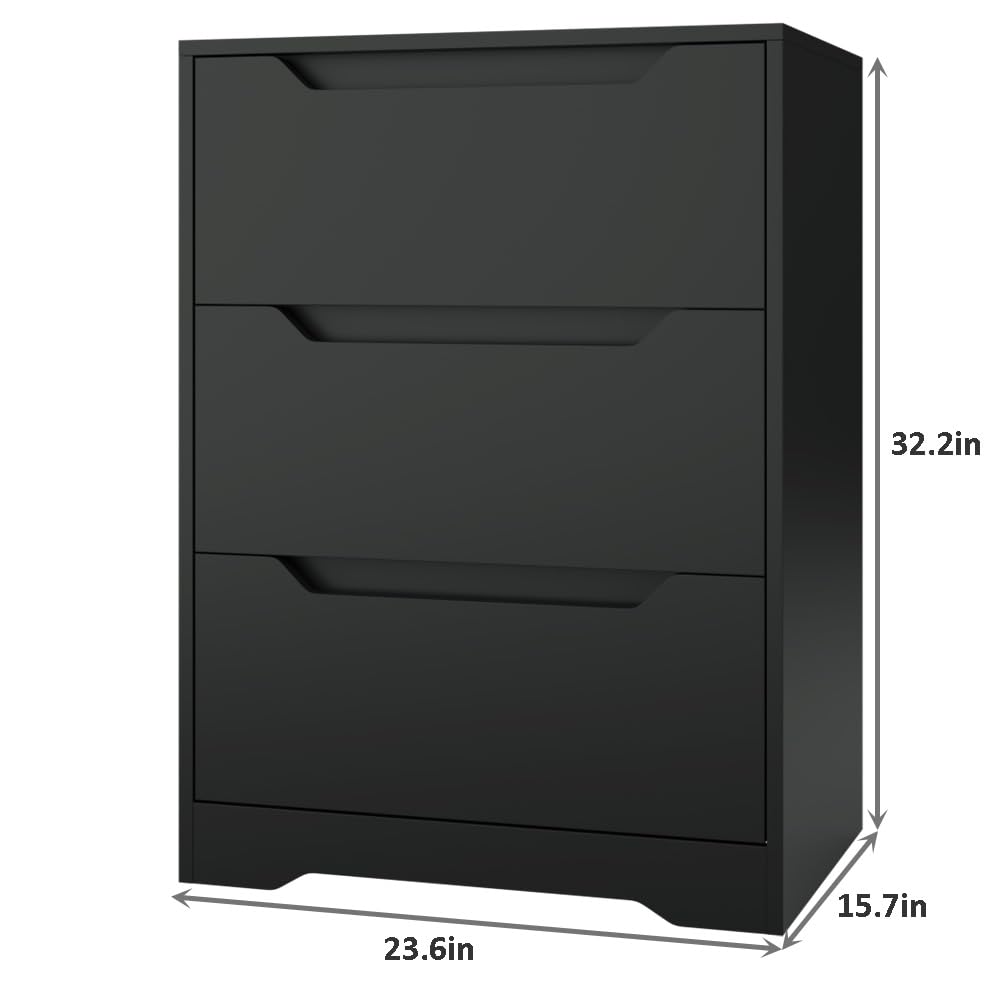 HOSTACK Modern 3 Drawer Dresser, Wood Chest of Drawers with Storage, Tall Nightstand with Cut-Out Handles, Side End Table, Accent Storage Cabinet for Living Room, Entryway, Black