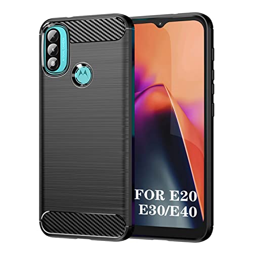 SCL Brushed Armor Case Compatible with Moto E20 / E30 / E40 - Carbon Fibre Black Case for Motorola Moto E20 / E30 / E40