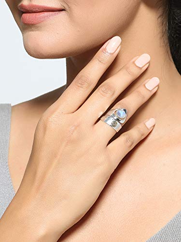 YoTreasure Rainbow Moonstone Ring Solid 925 Sterling Silver With Brass Accents2