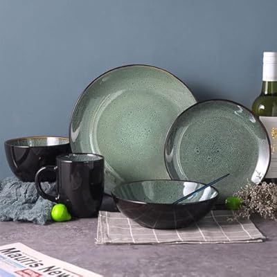 RUIYOR 60 Piece Kitchen Porcelain Dinnerware Set, Round Ceramics Plates and Bowls Sets, Modern Tableware, Dishes Dinner Set with Dinner Plate, Dessert Plate, Bowl and Mug, Service for 12