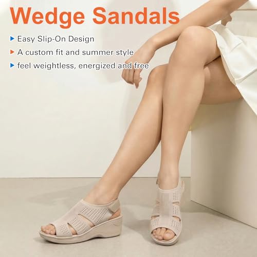 KOIMED Women's Comfort Platform Walking Sandals Open Toe With Memory Foam Lightweight Soft Breathable Knit Mesh Washable Stylish For Summer Travel Casual Beach Outdoor Sport by KOIMED - Used condition - Image 2