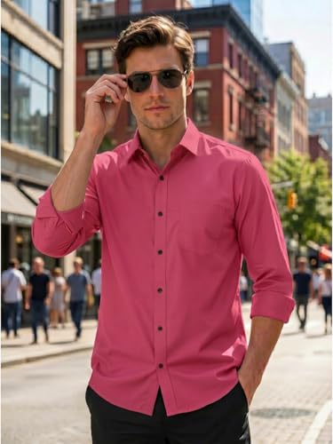 Image of Men's Regular Fit Solid Pattern Cotton Shirt with Spread Collared Long Sleeve Standard Length and Button Down Closure Type | Shirts | Stylish Shirts for Men