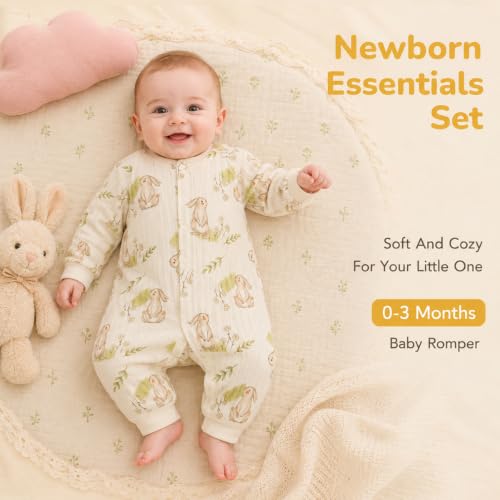Image of SNOWIE SOFT 5Pcs Set New Born Baby Clothes 0-3 Months with Cotton Long Sleeve Top and Pants, Gloves, Socks, Bear Ear Hat, Infant Clothes 0-3 Months New Born Baby Gifts Shower Gift
