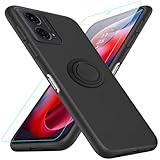 for Motorola Moto G04 / Moto G24 /E14 Phone Case with Glass Screen Protector, 360° Rotatable Ring Holder Kickstand/Stand Silicone TPU Protective Cover Case for Moto G24/ Moto G04/ G04s/E14 - Black