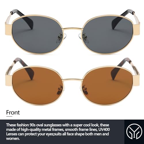 Trendy Oval Sunglasses for Women Men Retro Metal Oval Sun Glasses 90s Vintage Shades4
