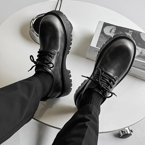 Men's Leather Lace Up Platform Dress Oxfords Vintage Round Toe Lug Sole Non Slip Derby Shoes for Formal Business Daily3