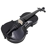 Violín 4/4 de madera maciza fabricado con piezas de plástico adecuado para adultos y principiantes con funda (negro)