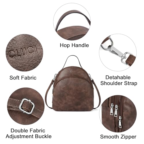 Image of CLUCI Small Backpack Purse for Women Mini Cute Backpack Leather Convertible Fashion Travel Girls Shoulder Bag, Two-tone Coffee