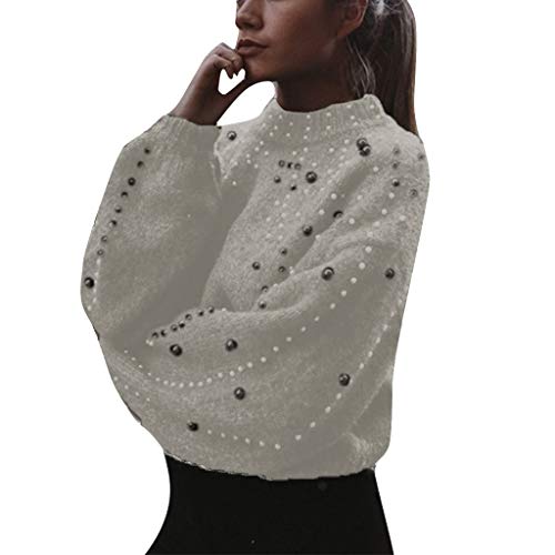 Image of Ladies Women Pearl Diamante Stud Embellished Batwing Long Sleeve Ribbed Knit Jumper Sweater One Size