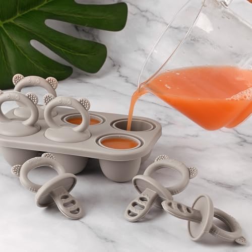 Moukiween Toddler Popsicle Molds Baby Food Storage Containers Suitable for Fresh Frozen Fruit Puree and Yogurt Ice Cream with Handle Food Freezer Trays (Grey)