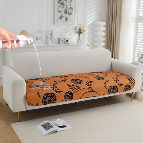Image of HOKIPO 'Elira Series' Water Repellent + Waterproof Quilted Sofa Mats | Make Your Own Sofa Cover Set | Length 70cm - Copper Brown Floral (AR-5242-C8)