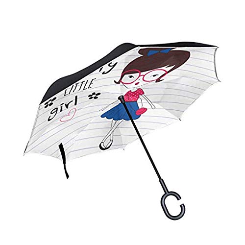 Parapluie fille double pli droit coupe-vent anti-UV imperméable