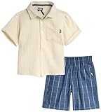 DKNY Boys' Shorts Set - 2 Piece Button Down T-Shirt and Shorts - Cute Matching Summer Outfit for Toddlers and Boys (2T-7), Size 4T, Banana Cream