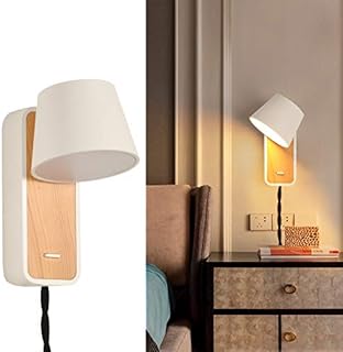 Deluce Modern Plug in Wall Lights for Bedrooms Hallway Kitchen Living Room,Indoor Contemporary Lighting Fixture,Nordic Besdide Reading Spot Lamp,Adjustable Minimalist White Wood Sconces with Switch