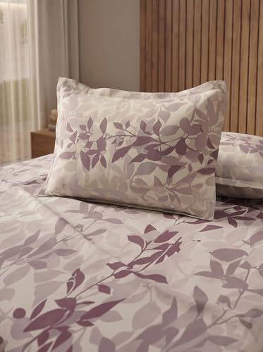 Image of DDECOR Live Beautiful 100% Compact Combed Cotton Leaves King Flat Bedsheet with 2 Pillow Covers | Rotary Print 145TC | Perfect for Everyday Bedroom Use | Cresta Collection | 2.24 x 2.54 M|Lilac Purple