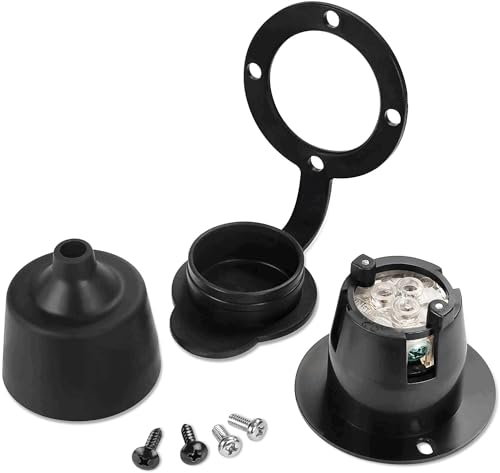 Image of Flanged Outlet, NEMA 5-15 15 Amp Grounding Straight Blade Flanged Outlet Receptacle with Covers, 120-125 Volt, 2 Pole-3 Wire, Industrial Grade for RVs Marine Truck Bed Block Heater cUL Listed
