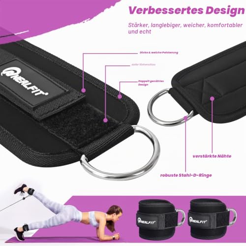 NEALFIT Fußschlaufe Kabelzug, Kickbacks Fußschlaufe, Verstellbarer Fußmanschetten Kabelzug mit Doppelten D-Ringen und Neoprenstütze(Schwarz… – Ansicht 3