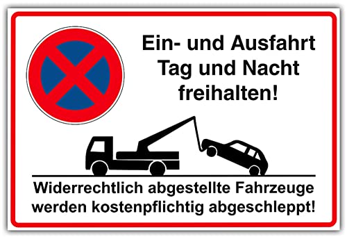 Schild 'Ein- und Ausfahrt Tag und Nacht freihalten!' aus Alu/Dibond 300x200 mm - 3 mm stark
