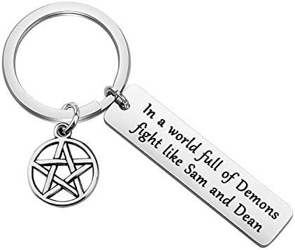 TirritoMYSOMY Supernatural Inspired Jewelry SPN Jewelry In a World Full Of Demons Fight Like Sam And Dean Keychain Gift for Supernatural Fans Sam Dean Winchester Gift
