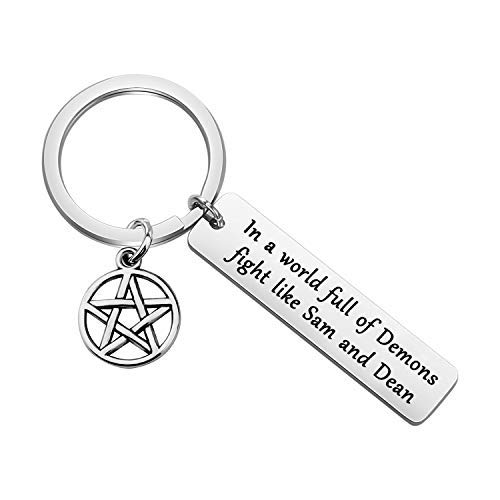 TirritoMYSOMY Supernatural Inspired Jewelry SPN Jewelry In a World Full Of Demons Fight Like Sam And Dean Keychain Gift for Supernatural Fans Sam Dean Winchester Gift