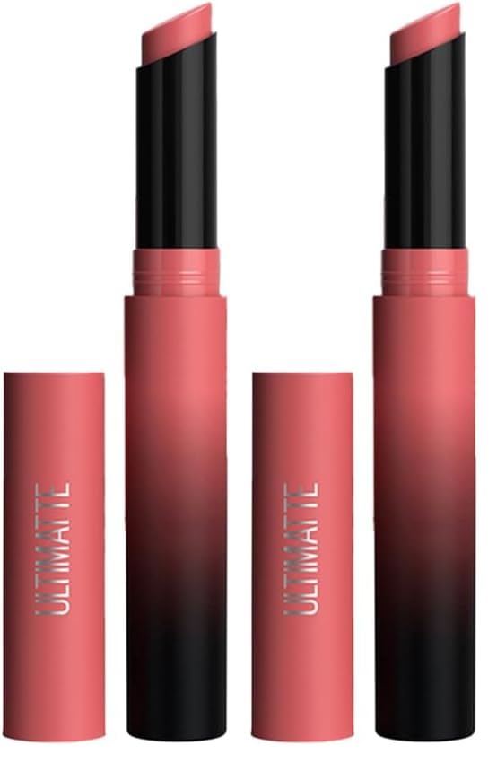 Image of Maybelline New York Lipstick, Matte Finish, Bold Colour, Enriched With Jojoba Oil, Color Sensational Ultimattes, 499 More Blush, 1.7 g (Pack of 2)