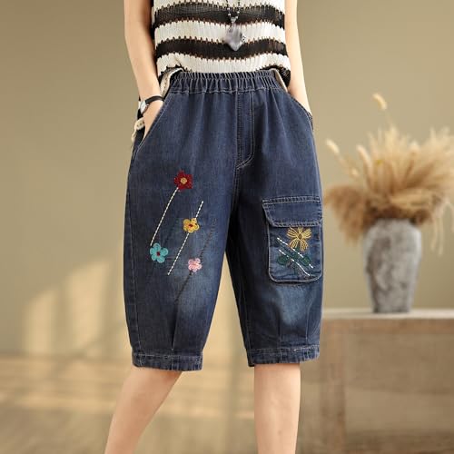 LAI MENG FIVE CATS Women Denim Harem Pants Loose Jeans with Elastic Waist with Pocket4