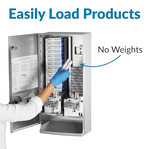 Image of Bobrick Napkin and Tampon Dispenser, Free Vend, Surface-Mounted, ADA Compliant, Stainless Steel, Satin Finish Holds 30 Tampons & 20 Napkins Push-Button Operation Easy Access Adjustable Coin Settings