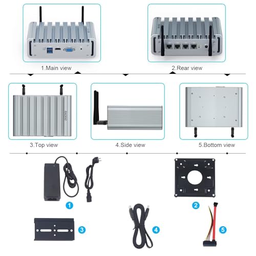 Image of VENOEN Firewall Micro Appliance Celeron J4125, Fanless Firewall Mini PC 2.5gbe, i225 NICs 4 LAN Port, HD, VGA, WiFi, SIM-Slot, 8GB DDR4 RAM 128GB SSD, Small Server PC Router PC, AES NI, WatchDog