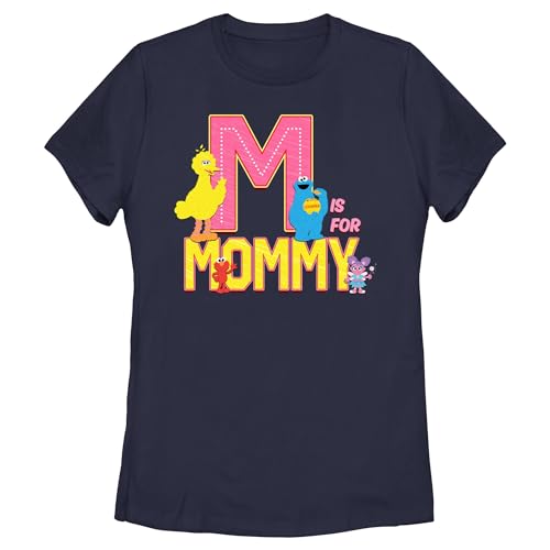 Sesame Street M is for Mommy Big Bird Cookie Monster Elmo Womens Graphic T-Shirt Standard Fit Navy Blue