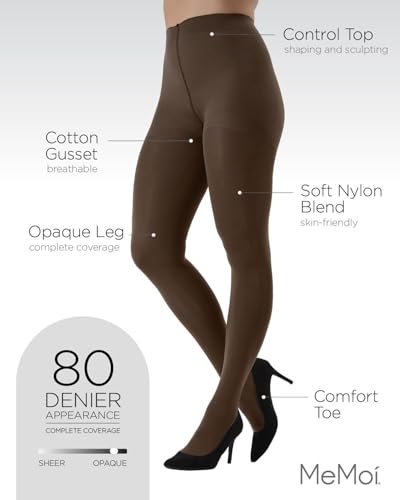 Image of MeMoi Completely Opaque Control Top Tights for Women, Comfortable Control Top Tights, 80 Denier - Sizes Small to Q2