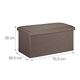 Relaxdays Sitzbank mit Stauraum, Leinen-Optik, gepolstert, Flur, Schlafzimmer, Truhenbank, HBT 38x76,5x38,5cm, Graubraun - 4