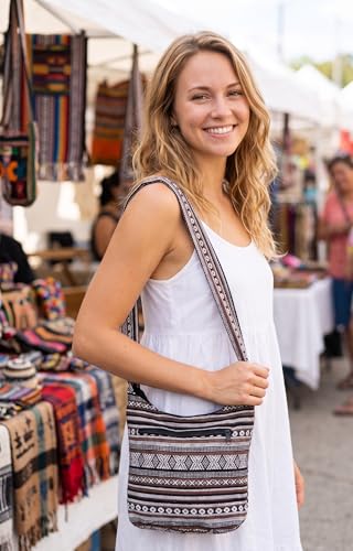 Image of Small Aztec Messenger Bag - Handmade Woven Hippie Hobo Shoulder Handbag - Ikat Tribal Sling Purse for Women