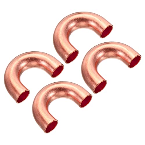 PATIKIL 3/8 Inch OD 34x22mm Elbow Copper Pipe Fitting, 4 Pack 180 Degree Bend Welding Sweat Solder Connection for HVAC Air Conditioner Plumbing Gas Water Oil