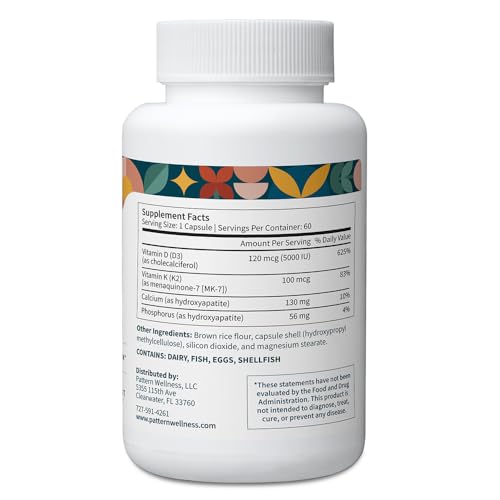 Pattern Wellness Vitamin K2 & D3 Supplement with Calcium – Bone Health, Circulatory Wellness & Immune Support - Non-GMO - 60 Capsules - Image 4