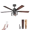 Consciot 52 Inch Ceiling Fans With Lights Remote Modern Farmhouse Caged Ceiling Fan Reversible Motor 5 Double Finish Wood Blades Rustic Ceiling Fan For Porch Living Rooms Bedroom Hunter Black