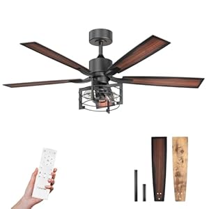 Consciot 52 Inch Ceiling Fans With Lights Remote, Modern Farmhouse Caged Ceiling Fan, Reversible Motor, 5 Double Finish Wood Blades, Rustic Ceiling Fan For Porch, Living Rooms, Bedroom, Hunter Black Consciot 52 Inch Ceiling Fans With Lights Remote Modern Farmhouse Caged Ceiling Fan Reversible Motor 5 Double Finish Wood Blades Rustic Ceiling Fan For Porch Living Rooms Bedroom Hunter Black