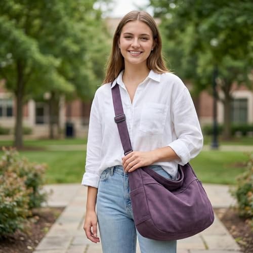 Image of Canvas Hobo Crossbody Shoulder Tote Bag for Women and Men Large Purse Messenger Bag Travel Work Shopping