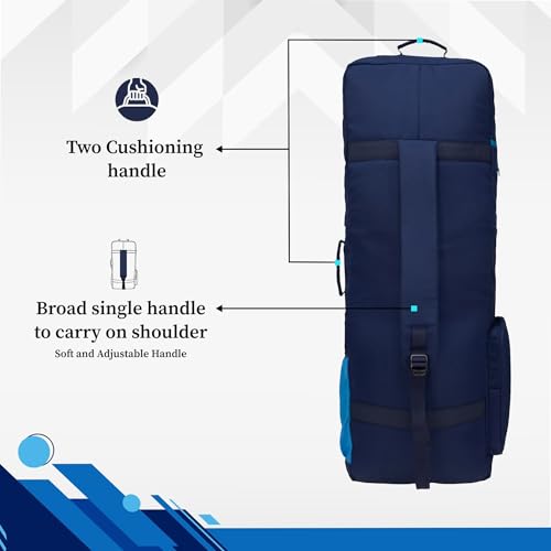 Image of WHACKK Cricket Bag| Spacious Capacity|Lightweight|Dual Bottle Holders|Front Pockets for Easy Organization|Durable Cricket Kit Bag (Blue Orange)