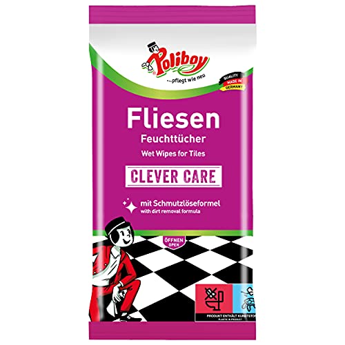Poliboy - Toallitas húmedas para azulejos, ideal para la limpieza intensiva de azulejos y suelos de piedra, 1 x 15 unidades, fabricadas en Alemania