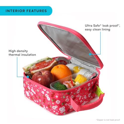Image of Arctic Zone Kids Lunch Box Combo with Fidget Handle, Very Berry Cherry | Kids lunch box with reusable gel ice pack and sandwich container, fidget handle, 2 compartment cooler for school or travel