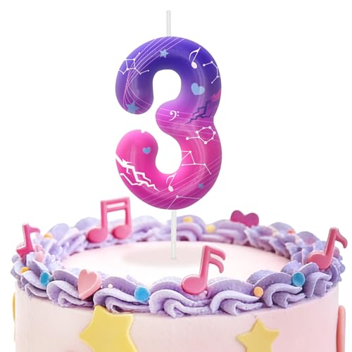 Image of Pink Purple Number 3 Birthday Candles, Cartoon Themed Cupcake Toppers for Boys Girls Cake Decorations, Cake Toppers, Birthday Decorations Party Supplies, Number Candles for Party Decor