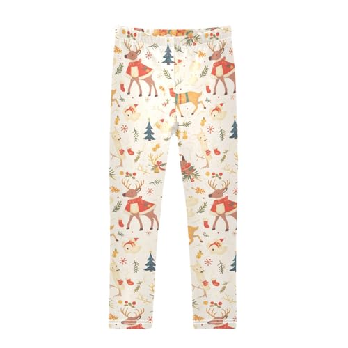KLL Christmas Pattern Reindeer Little Girls Leggings Casual Full Length Dance Pants Sports