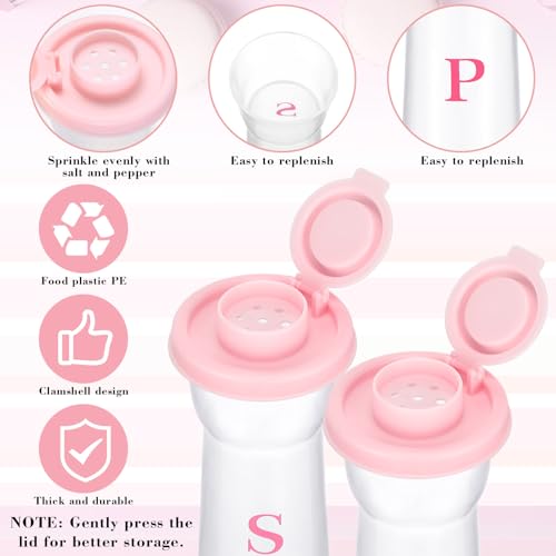 Image of Set of 2 Plastic Salt and Pepper Shakers with Lids Large Salt Shaker Pepper Container Vintage Tall Hourglass Camping Picnic Outdoors Travel Spice Set for Home Picnic Kitchen(Classic,Pink)