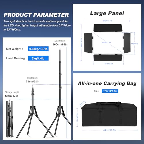 2Pack RGB LED Video Light 12.6in Panel with Barn Door Kit, 20W/2500~8500K/14 Effect/2000lux@0.5m RGB Studio Panel Light Kit with Phone Holder for Gaming Streaming Zoom YouTube Photography