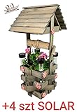 Sie kaufen den Holzbrunnen und erhalten einen Blumentopf GRATIS dazu. Das Produkt mit 4 Solarlampen.Fertig montiert.