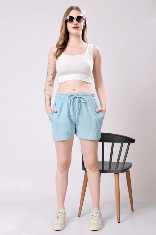 Image of London Hills Shorts for Women Textured Waffle Knit with Pockets for Gym, Sports, Running, Yoga, Cycling, Walk Casual Shorts Or Half Lower, Hot Pant, Half Trouser, Pack of 1, Pack of 2, Pack of 3