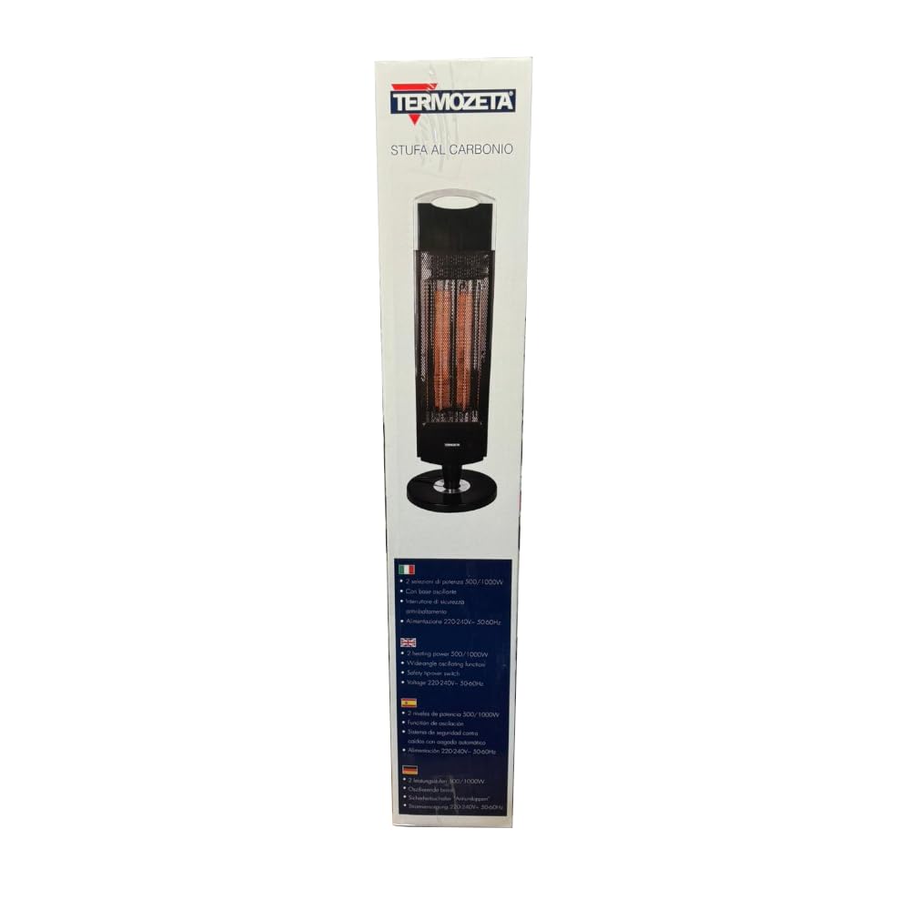 Termozeta Stufa al carbonio TZR11 PLUS ad alta efficienza energetica 2 livelli di potenza fino a 1000W con oscillazione e interruttore antiribaltamento