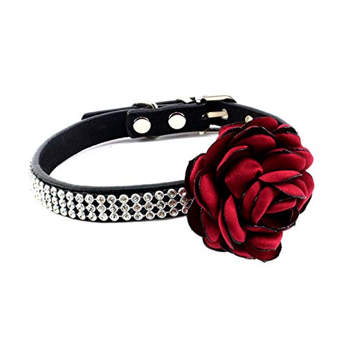PETFAVORITES Strass-Hundehalsband, Blumen-/Katzenhalsband, Kristall-Hunde-, Geburtstags- und Hochzeitsschmuck, Kätzchenwelpen, Teetasse, Yorkie, Chihuahua, Kleidung, Kostüm, Accessoires, Größe S, Rot Cover