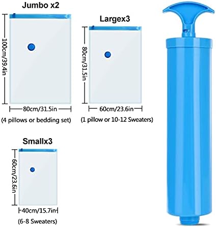 Gaoyong Vacuum Storage Bags,Vacume Pack Storage Bags for Clothes Duvets Bedding Travelling Pillows (Include hand pump, 2*Jumbo 3*medium 3*small)