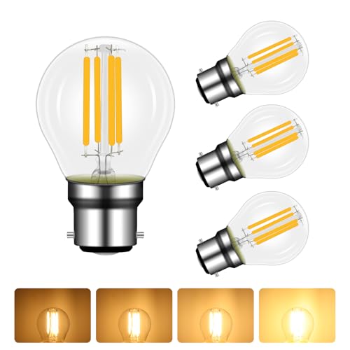 Caldarax Lot de 4 Ampoule LED 4W B22 Bajonett Filament Dimmable, Equivalent à Ampoule Incandescente 40W, Blanc Chaud 2700K, 400 Lumen, Angle de 360º, G45/P45 Forme, Lampe Filament Vintage Transparent